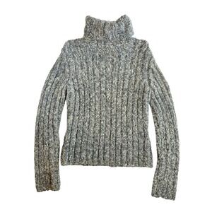 DKNY VTG 90s Y2K Sweater Women M Gray Ribbed Wool Blend Knit Mock Neck